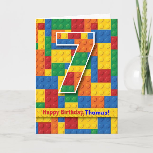 Tarjeta 7.º Aniversario, apilamiento de bloques, personali (Anverso)