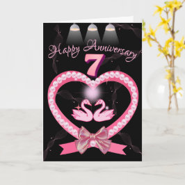 Tarjeta 7.º Aniversario Del Boda De Corazón Rosa Para Pare