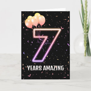 Tarjeta 7.º Balón de cumpleaños y Confetti