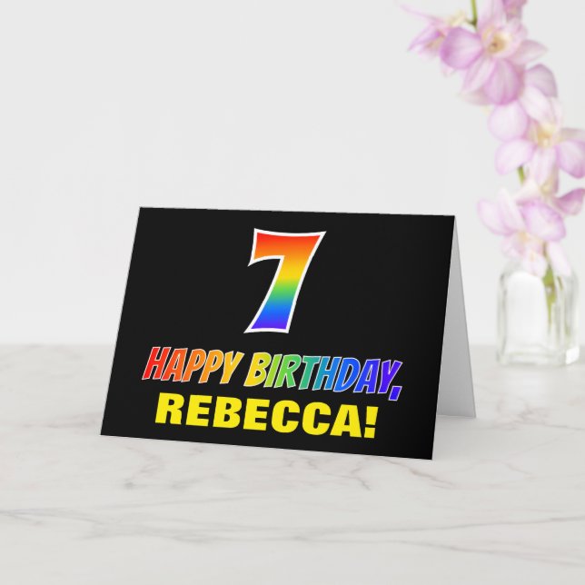 Tarjeta 7.º cumpleaños: audaz, divertido, simple, arcoiris (Orquídea)