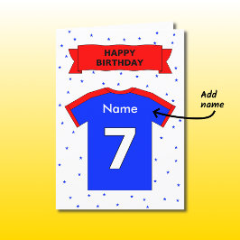 Tarjeta 7.º cumpleaños camiseta deportiva azul rojo person