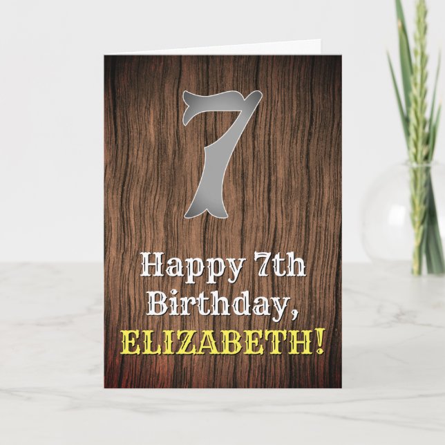 Tarjeta 7.º cumpleaños: Country Western Inspired Look, Nom (Anverso)
