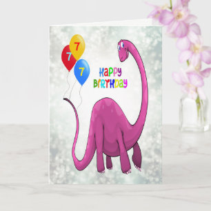 Tarjeta 7.º cumpleaños Dinosaurio y Ballons