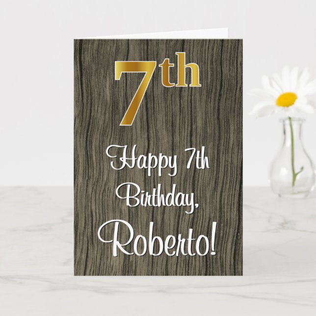 Tarjeta 7.º cumpleaños: Elegante apariencia de oro falso # (Planta pequeña)