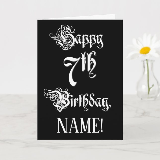 Tarjeta 7.º cumpleaños: Elegante guión + nombre personaliz (Planta pequeña)