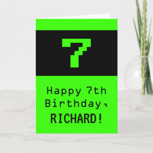 Tarjeta 7.º cumpleaños: Nerdy / Geeky Style "7" y nombre