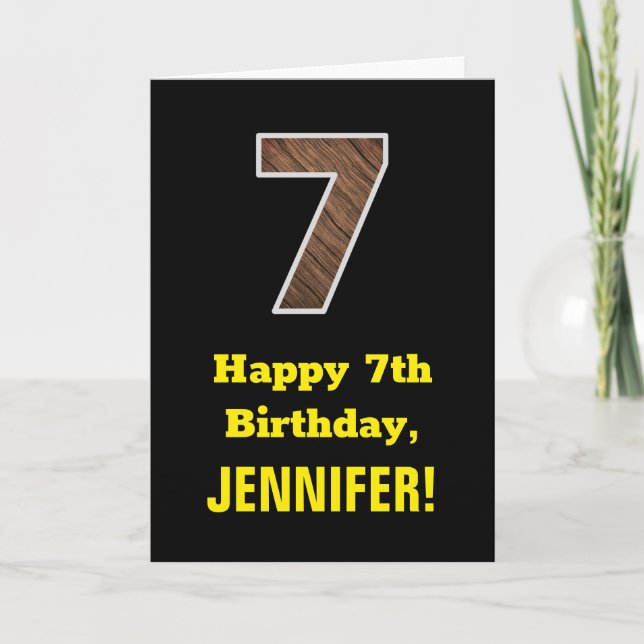 Tarjeta 7.º cumpleaños: Nombre, Patrón de grano de madera  (Anverso)