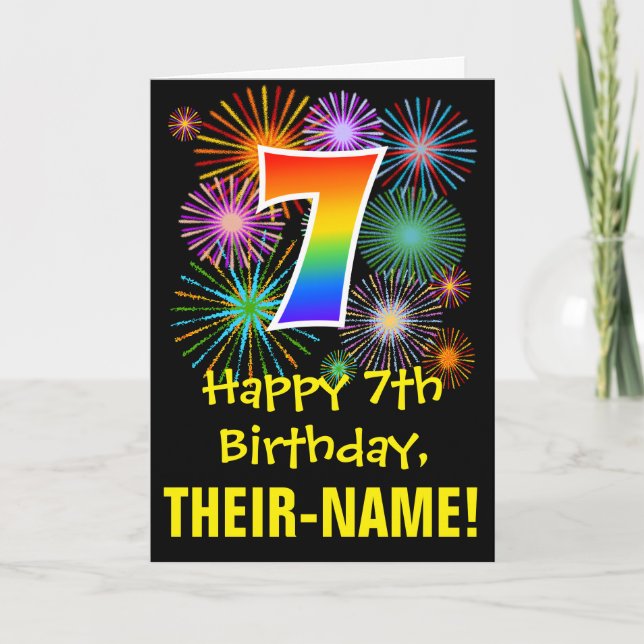 Tarjeta 7.º cumpleaños: Patrón de fuegos artificiales dive (Anverso)