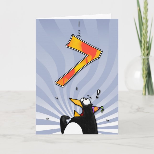 Tarjeta 7.º cumpleaños - sorpresa de pingüino (Anverso)