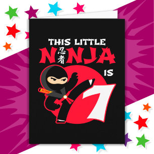 Tarjeta 7 Aniversario Fiesta de Niños de 7 Años Ninja 7