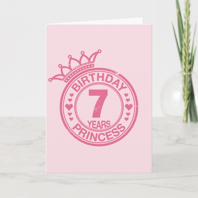 Tarjeta 7 años - Princesa de cumpleaños - rosa (Anverso)