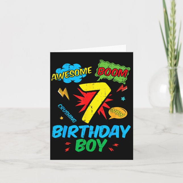 Tarjeta 7 Birthday Boy Comic Cool 7th Bday Superhero Party (Anverso)