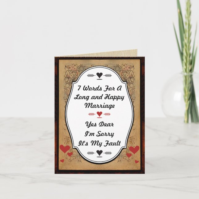 Tarjeta 7 palabras para un matrimonio largo y feliz (Anverso)