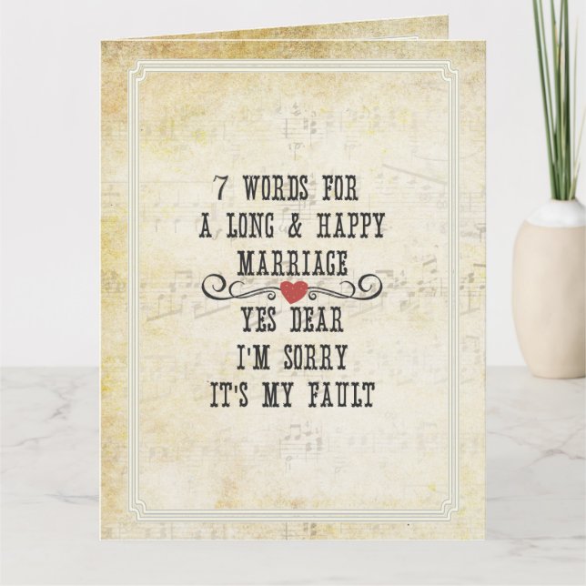Tarjeta 7 palabras para un matrimonio largo y feliz (Anverso)