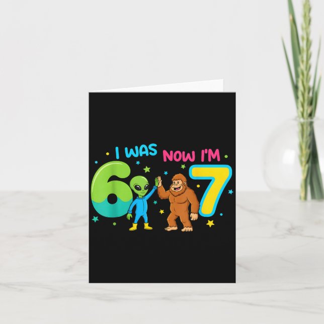 Tarjeta 7 Year Old Birthday Alien 6 Now I'm 7 67 Funny For (Anverso)