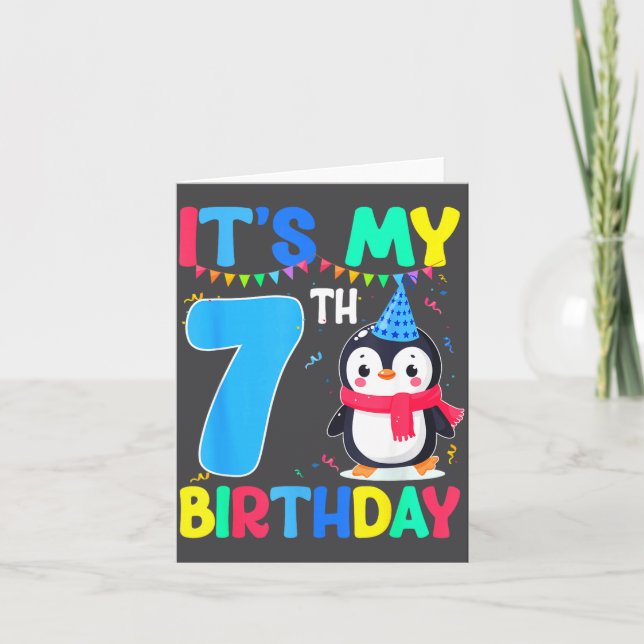 Tarjeta 7 Year Old Birthday Penguin Themed It's My 7th Bir (Anverso)