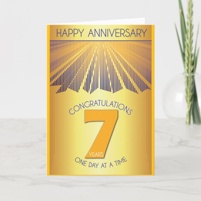 Tarjeta 7 Year Sober Anniversary | Golden Ray 12 Step  (Anverso)