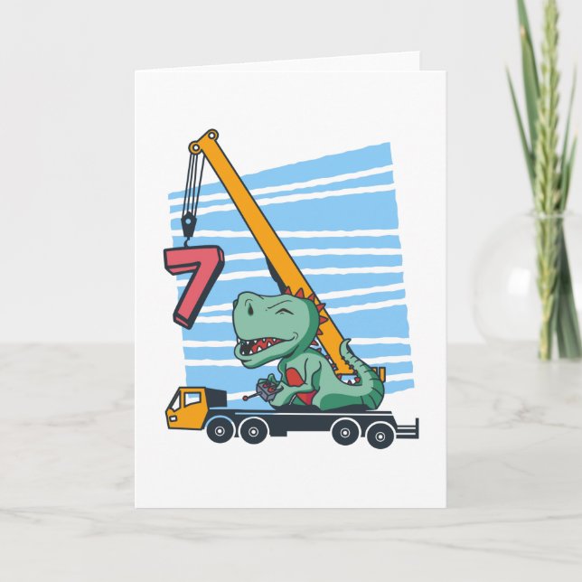 Tarjeta 7 years 7th Birthday Mobile Crane Dinosaur (Anverso)