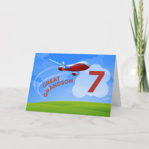 Tarjeta 7mo Cumpleaños, grande - nieto, aeroplano rojo