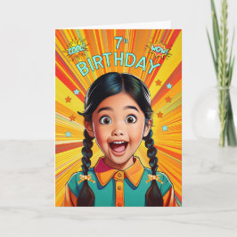 Tarjeta 7th Birthday Asian American Girl Pop Art Style