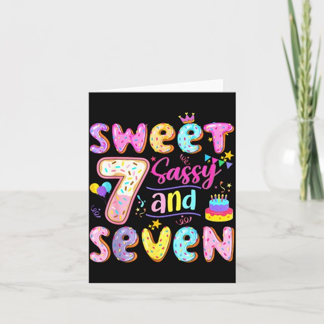 Tarjeta 7th Birthday Girl Donut Sweet Sy And Seven Birthda (Anverso)