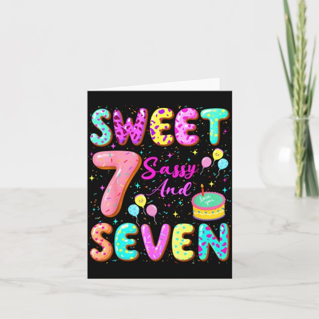 Tarjeta 7th Birthday Girl Donut Sweet Sy And Seven Birthda (Anverso)
