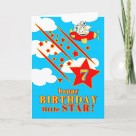 Tarjeta 7th Birthday Little Star Cute Animals in a Plane