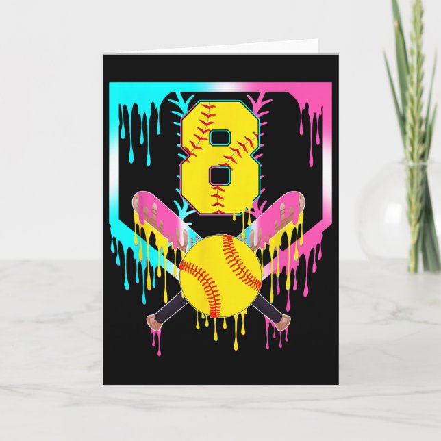 Tarjeta 8º Cumpleaños Softll Home Plate Drip Helado 8 Años (Anverso)