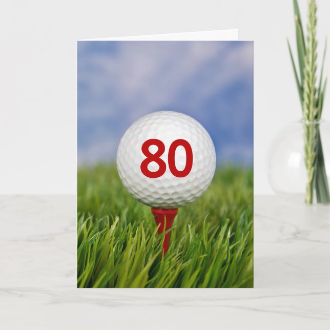 Tarjeta 80.ª bola de golf de cumpleaños en Red Tee (Anverso)