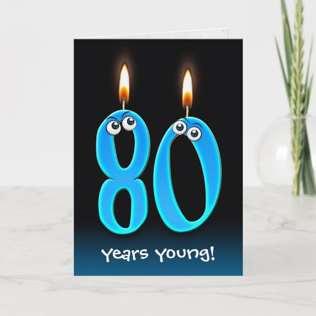 Tarjeta 80.ª Velas de cumpleaños con ojos (Anverso)