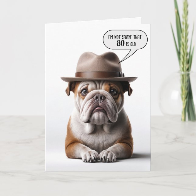 Tarjeta 80.º Bulldog de cumpleaños con Fedora (Anverso)