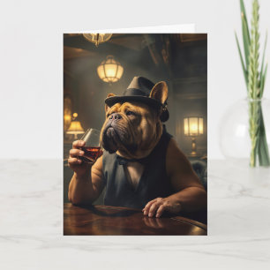 Tarjeta 80.º Bulldog de cumpleaños llevando una bebida