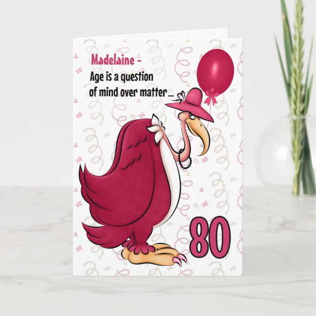 Tarjeta 80.º Buzzard rosa de cumpleaños gracioso con nombr (Anverso)