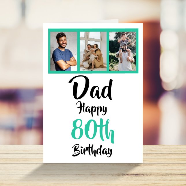 Tarjeta 80.º collage de fotos de papá, feliz cumpleaños (Subido por el creador)
