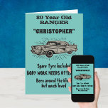 Tarjeta 80.º cumpleaños Banger Love Vintage Car Retro Styl<br><div class="desc">Personalizar fácilmente el texto de esta tarjeta de cumpleaños utilizando la plantilla proporcionada. Parte de la gama de diseños "Banger".</div>