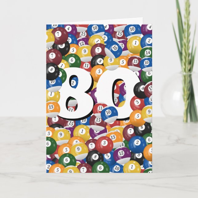 Tarjeta 80.º cumpleaños Billiard Balls (Anverso)