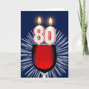 Tarjeta 80.º cumpleaños con vino y velas