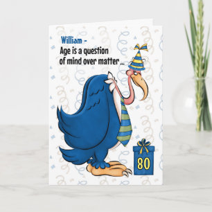 Tarjeta 80.º cumpleaños divertido Blue Buzzard con nombre