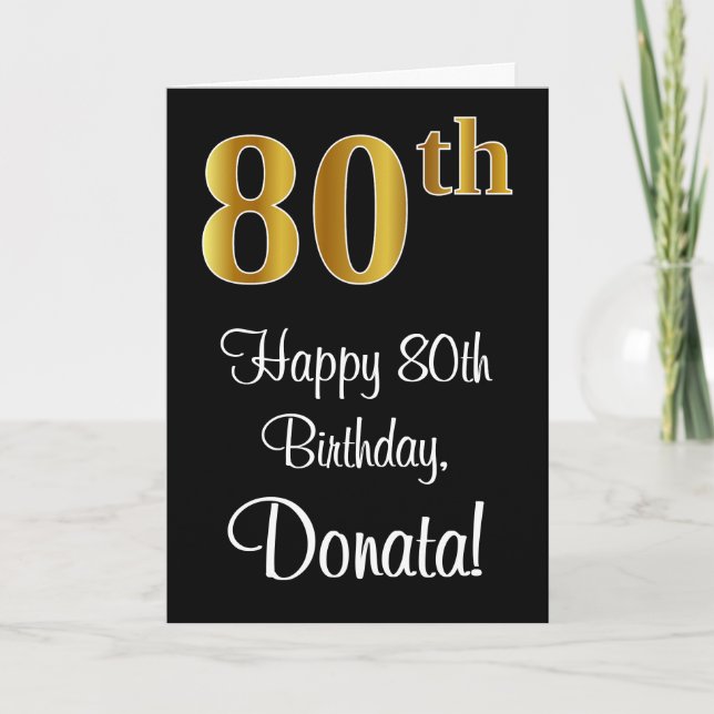 Tarjeta 80.º cumpleaños ~ Elegante lujoso Faux Gold Look # (Anverso)