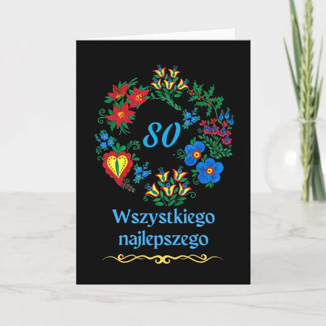 Tarjeta 80.º cumpleaños en polaco Wszystkiego najlepszego (Anverso)