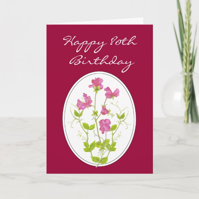 Tarjeta 80.º cumpleaños, hilo acuático dulce con escritura (Anverso)