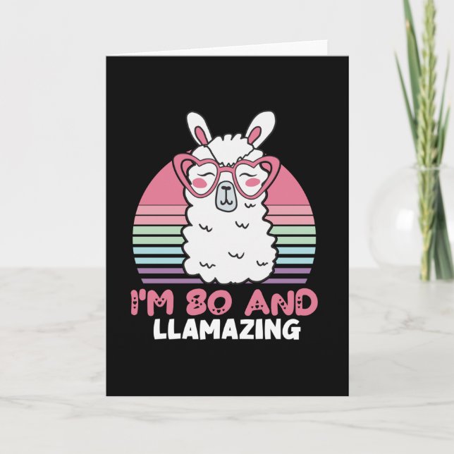 Tarjeta 80.º cumpleaños Llamando Llama de 80 años (Anverso)