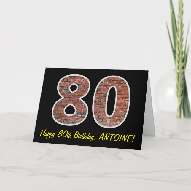 Tarjeta 80.º cumpleaños - Patrón de pared de ladrillo "80" (Anverso)