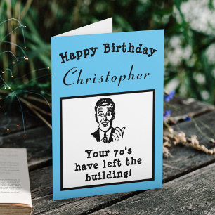Tarjeta 80.º cumpleaños sobre la colina divertida personal