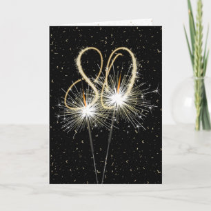 Tarjeta 80.º cumpleaños Sparkler sobre negro