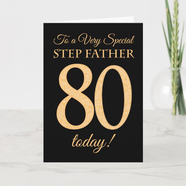 Tarjeta 80.º efecto de oro en negro, cumpleaños del padre  (Anverso)