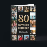 Tarjeta 80.º feliz cumpleaños Collage de fotos negro y oro<br><div class="desc">80.ª tarjeta de cumpleaños feliz de cumpleaños de Collage de fotos negro y oro. Para una mayor personalización,  haga clic en el botón "Personalizar" y utilice nuestra herramienta de diseño para modificar esta plantilla.</div>