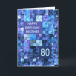 Tarjeta 80.º Hermano Cumpleaños, plazas Azules,<br><div class="desc">80.ª tarjeta de cumpleaños para un hermano. Desee un feliz cumpleaños con una tarjeta elegante. Las plazas azul y violeta se combinan para hacer una tarjeta masculina de cumpleaños genial.</div>