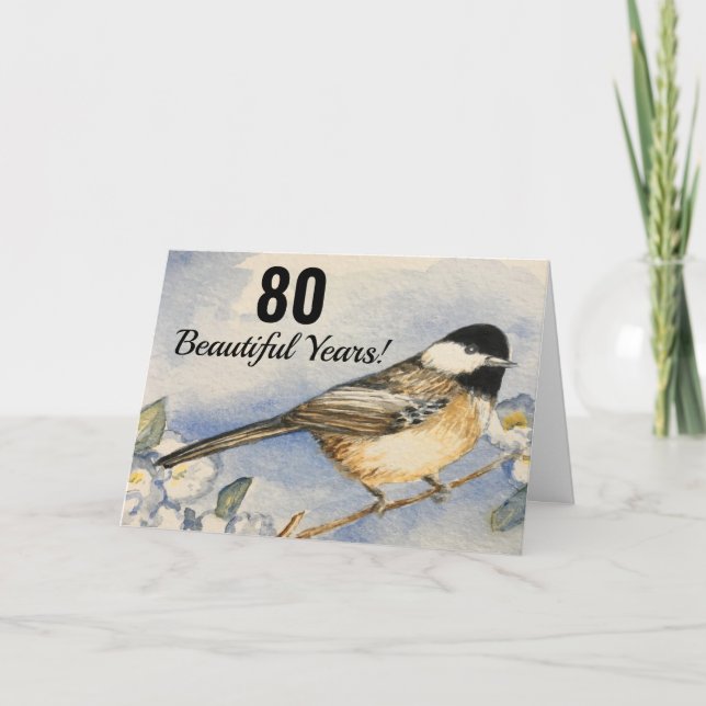 Tarjeta 80.º Hermoso Año Nacimiento Pollito acuarela (Anverso)