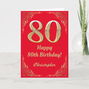 Tarjeta 80.º marco Purpurina rojo y dorado